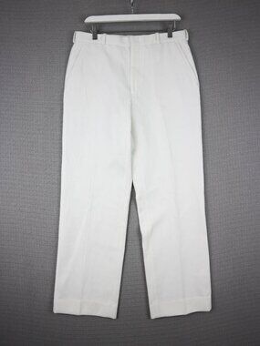 Logistik Straight Cut Polyester Cotton White Slacks Made in Canada 32W